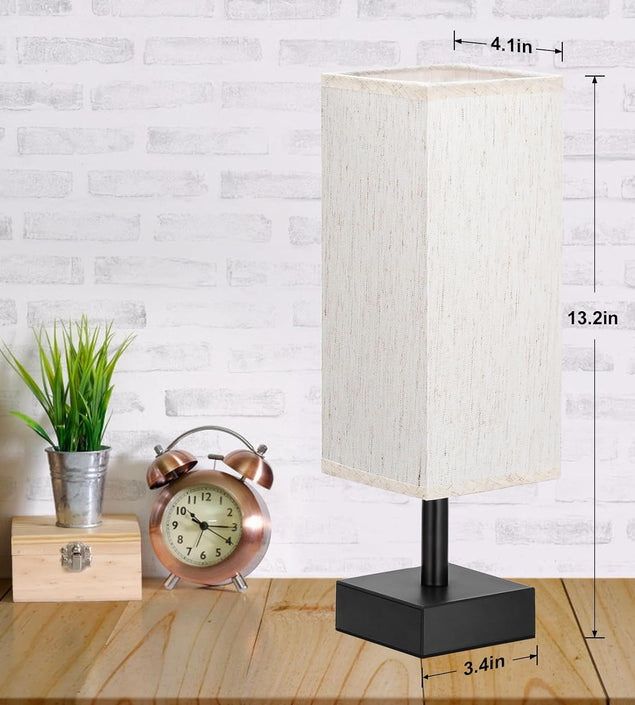 Small Table Lamp for Bedroom - Bedside Lamps for Nightstand, Minimalist Night Stand Light Lamp with Square Fabric Shade, Desk Reading Lamp for Kids Room Living Room Office Dorm