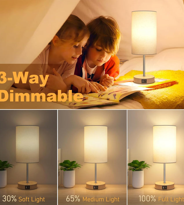 Table Lamp for Bedroom, 3 Way Dimmable Touch Lamp with Dual Charging Station, Small Bedside Lamps for Night Stands, Living Room, Office(Led Bulb Included)