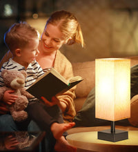 Small Table Lamp for Bedroom - Bedside Lamps for Nightstand, Minimalist Night Stand Light Lamp with Square Fabric Shade, Desk Reading Lamp for Kids Room Living Room Office Dorm