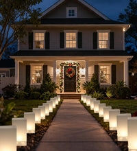 10 Pack Christmas Luminaria Pathway Lights - Enchanting Glowing Paper Bag Walkway Lights with 20 Stakes, Connectable Plug-In Outdoor Yard Decorations for a Magical Winter Wonderland Holiday Display