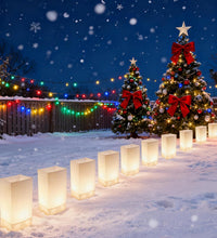 10 Pack Christmas Luminaria Pathway Lights - Enchanting Glowing Paper Bag Walkway Lights with 20 Stakes, Connectable Plug-In Outdoor Yard Decorations for a Magical Winter Wonderland Holiday Display