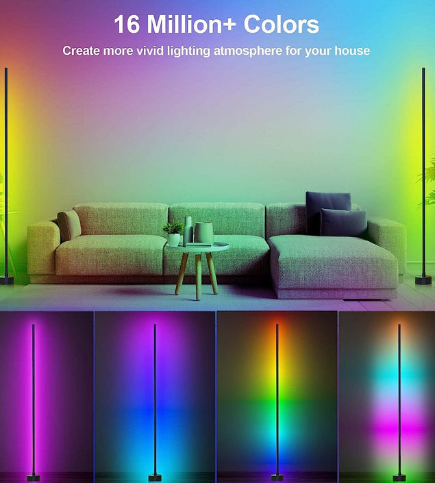 Corner Floor Lamp - Smart RGB LED Corner Lamp with App and Remote Control, 16 Million Colors & 68+ Scene, Music Sync, Timer Setting - Ideal for Living Rooms, Bedrooms, and Gaming Rooms