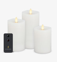 Realistic Flameless LED Candle White Set of 3, Battery Operated with Remote Control, Moving Flame Pillar Timer Funtion Melted Top Safe
