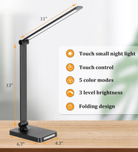 LED Desk Lamp with USB Ports,Touch Desk Lamps for Home Office with 5 Color Modes,3 Brightness Desk Light with Small Night Light,Reading Lamp Table Lamp for Bedroom Bedside Study Black （With Adapter）
