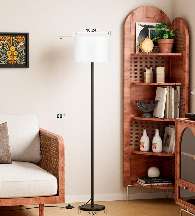 Modern Floor Lamp Simple Design with White Shade, Foot Pedal Switch, 60
