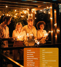 Outdoor String Lights - Connectable Dimmable LED Patio String Lights with G40 Globe Plastic Bulbs, All Weatherproof Hanging Lights for outside Backyard Porch (50 Ft - 25 LED Bulbs)