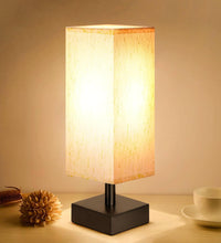 Small Table Lamp for Bedroom - Bedside Lamps for Nightstand, Minimalist Night Stand Light Lamp with Square Fabric Shade, Desk Reading Lamp for Kids Room Living Room Office Dorm