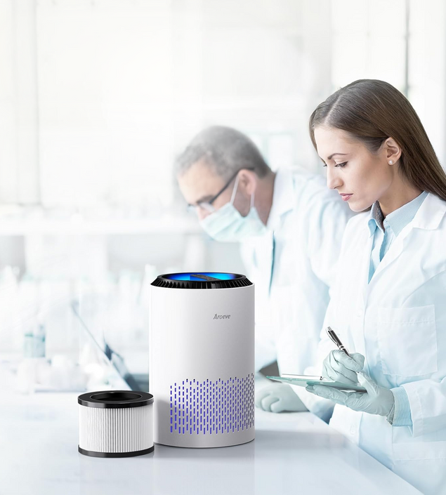 Air Purifiers for Bedroom Home, 3 Layer Filter for Smoke Pollen Allergies Pet Dander Odor, Sleep Mode for Better Sleep, Energy Saving, 3 Speeds, Timer for Office, Dorm, Kitchen, MK01, White