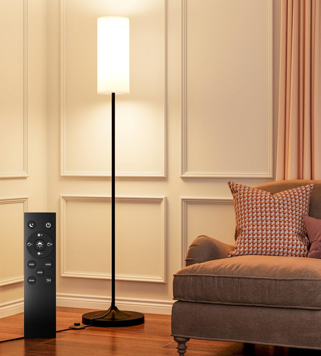 LED Floor Lamp for Living Room, Dimmable Standing Lamps with Foot Switch,Remote Custom Color Temperature Black Pole Lamp with Lampshade,12W Led Bulb Tall Lamps for Bedroom Office Kid Room
