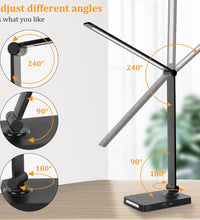 LED Desk Lamp with USB Ports,Touch Desk Lamps for Home Office with 5 Color Modes,3 Brightness Desk Light with Small Night Light,Reading Lamp Table Lamp for Bedroom Bedside Study Black （With Adapter）