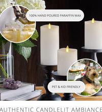 Realistic Flameless LED Candle White Set of 3, Battery Operated with Remote Control, Moving Flame Pillar Timer Funtion Melted Top Safe
