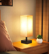 Small Table Lamp for Bedroom - Bedside Lamps for Nightstand, Minimalist Night Stand Light Lamp with Square Fabric Shade, Desk Reading Lamp for Kids Room Living Room Office Dorm