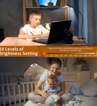 Desk Lamp, [3 Color Modes & 10 Brightness] LED Reading Light with Clamp, Flexible Gooseneck Book Light for Kids Reading Book in Bed at Night Clip on Table, Headboard, Dorm - 15.8‘’ Black