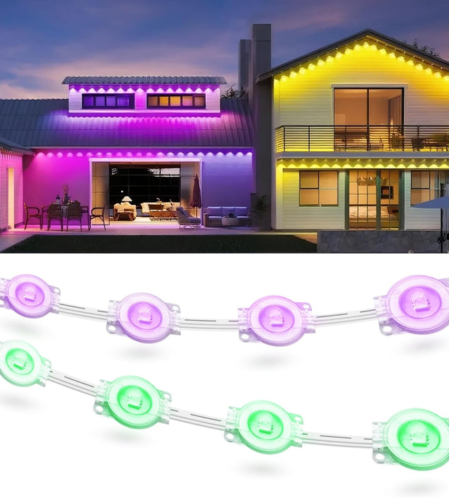 200Ft Permanent Outdoor Lights for House, 2025 Smart RGB LED outside Lights with APP Remote Control, IP67 Waterproof Eternity Eaves Lighting for Christmas, Halloween, Holiday, Party, Daily