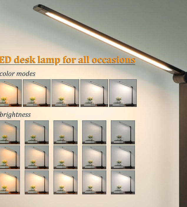 LED Desk Lamp with USB Ports,Touch Desk Lamps for Home Office with 5 Color Modes,3 Brightness Desk Light with Small Night Light,Reading Lamp Table Lamp for Bedroom Bedside Study Black （With Adapter）