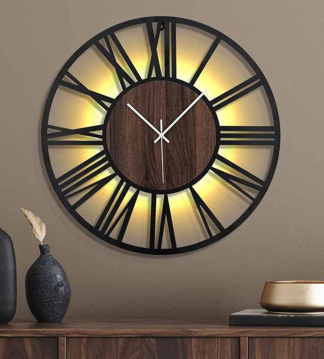 24 Inch Large Metal Wall Clock with Voice and Light Sensor Night Light, Glow in the Dark Non-Ticking Silent Battery Operated Decorative Oversized Wall Clock for Bedroom Living Room Decor