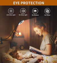 Desk Lamp, [3 Color Modes & 10 Brightness] LED Reading Light with Clamp, Flexible Gooseneck Book Light for Kids Reading Book in Bed at Night Clip on Table, Headboard, Dorm - 15.8‘’ Black