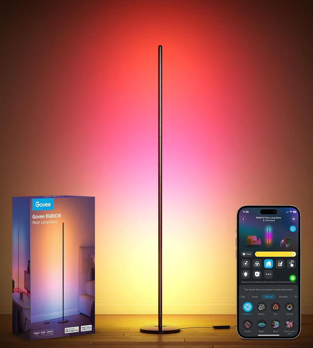 RGBIC Floor Lamp, LED Corner Lamp Works with Alexa, 1000 Lumen Smart Modern Floor Lamp with Music Sync and 16 Million DIY Colors, Color Changing Standing Lamp for Bedroom Living Room Black