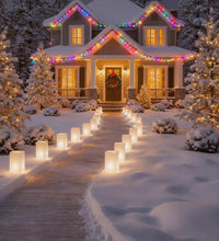 10 Pack Christmas Luminaria Pathway Lights - Enchanting Glowing Paper Bag Walkway Lights with 20 Stakes, Connectable Plug-In Outdoor Yard Decorations for a Magical Winter Wonderland Holiday Display
