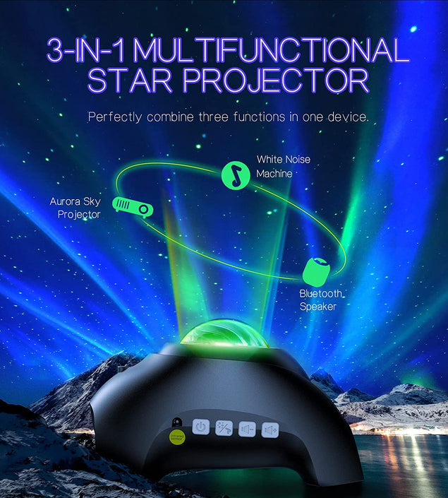 Northern Galaxy Light Aurora Projector with 33 Light Effects, Night Lights LED Star Projector for Bedroom Nebula Lamp, Remote Control, White Noises, Bluetooth Speaker for Parties
