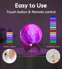 Moon Lamp Galaxy Lamp 5.9 Inch 16 Colors LED 3D Moon Light, Remote & Touch Control Moon Night Light Gifts for Girls Boys Kids Women Birthday