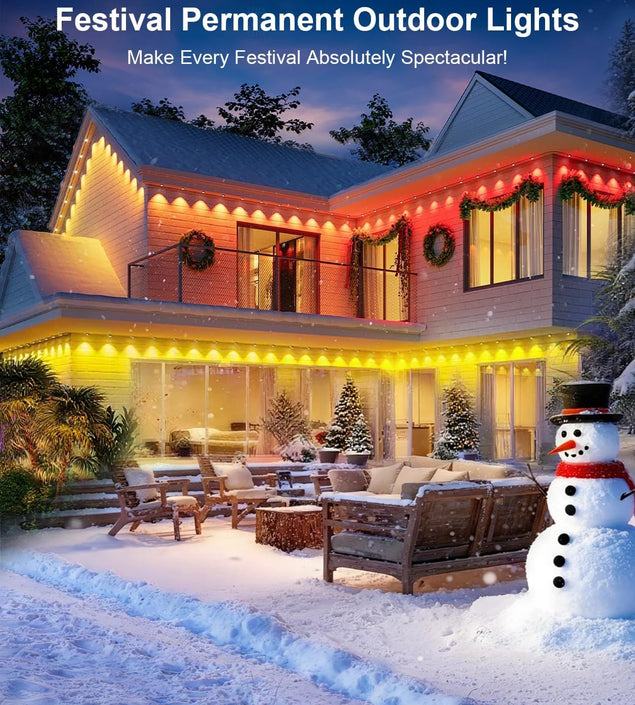 200Ft Permanent Outdoor Lights for House, 2025 Smart RGB LED outside Lights with APP Remote Control, IP67 Waterproof Eternity Eaves Lighting for Christmas, Halloween, Holiday, Party, Daily