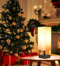 Small Table Lamp for Bedroom - Bedside Lamps for Nightstand, Minimalist Night Stand Light Lamp with Square Fabric Shade, Desk Reading Lamp for Kids Room Living Room Office Dorm