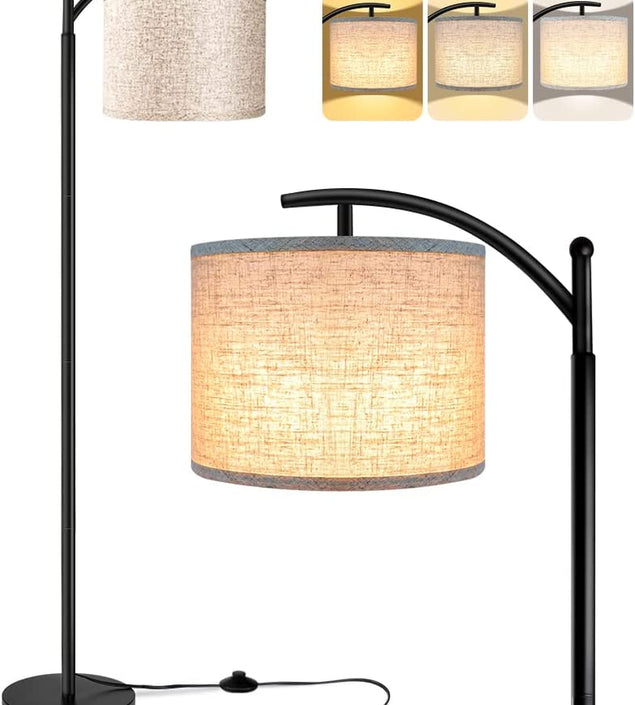 Floor Lamp for Living Room with 3 Color Temperatures LED Bulb, Standing Lamp Tall Industrial Floor Lamp Reading for Bedroom, Office (9W LED Bulb, Beige Lampshade Included) -Black