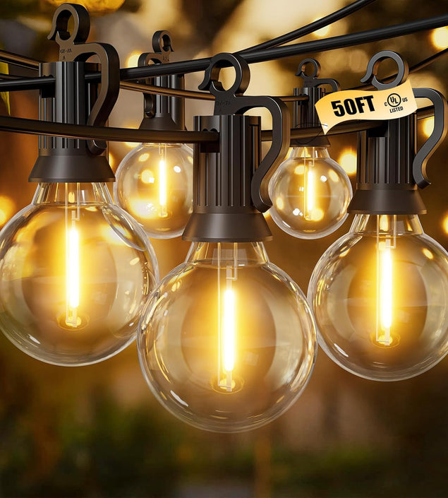 Outdoor String Lights - Connectable Dimmable LED Patio String Lights with G40 Globe Plastic Bulbs, All Weatherproof Hanging Lights for outside Backyard Porch (50 Ft - 25 LED Bulbs)