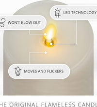 Realistic Flameless LED Candle White Set of 3, Battery Operated with Remote Control, Moving Flame Pillar Timer Funtion Melted Top Safe