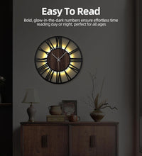 24 Inch Large Metal Wall Clock with Voice and Light Sensor Night Light, Glow in the Dark Non-Ticking Silent Battery Operated Decorative Oversized Wall Clock for Bedroom Living Room Decor